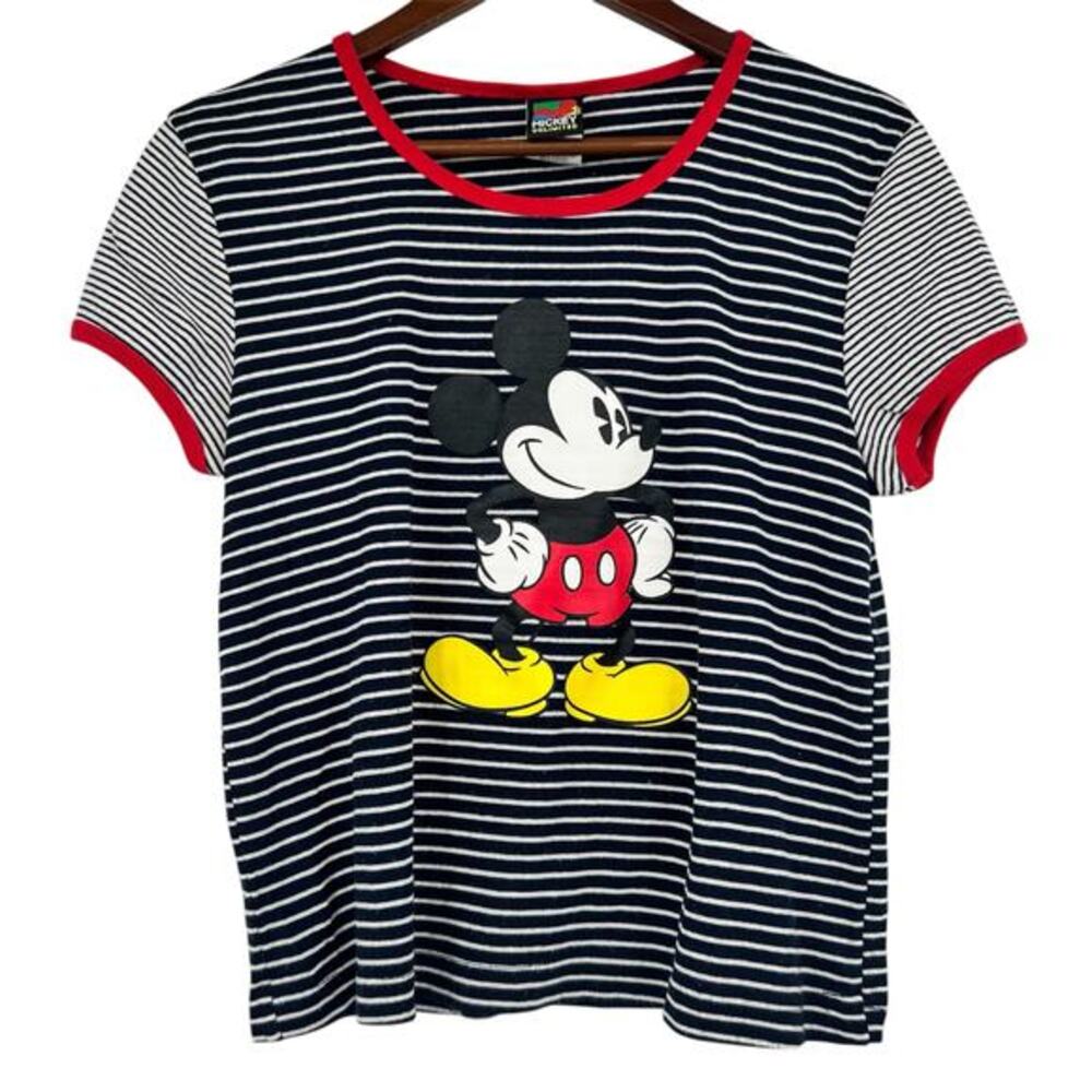 Vintage 90’s y2k Disney Mickey Mouse striped navy & white ringer t-shirt XL